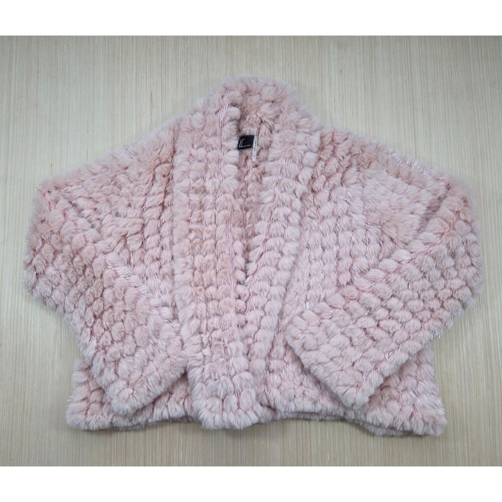 Love Token Women's S Blush Pink Faux Fur Open Front Jacket Metallic Soft Plush